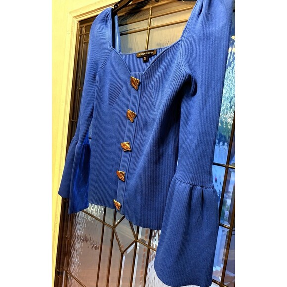 Boston Proper Sweater. Boho, Cottagecore Knit Royal Blue Small Sweetheart Neck - Picture 3 of 14